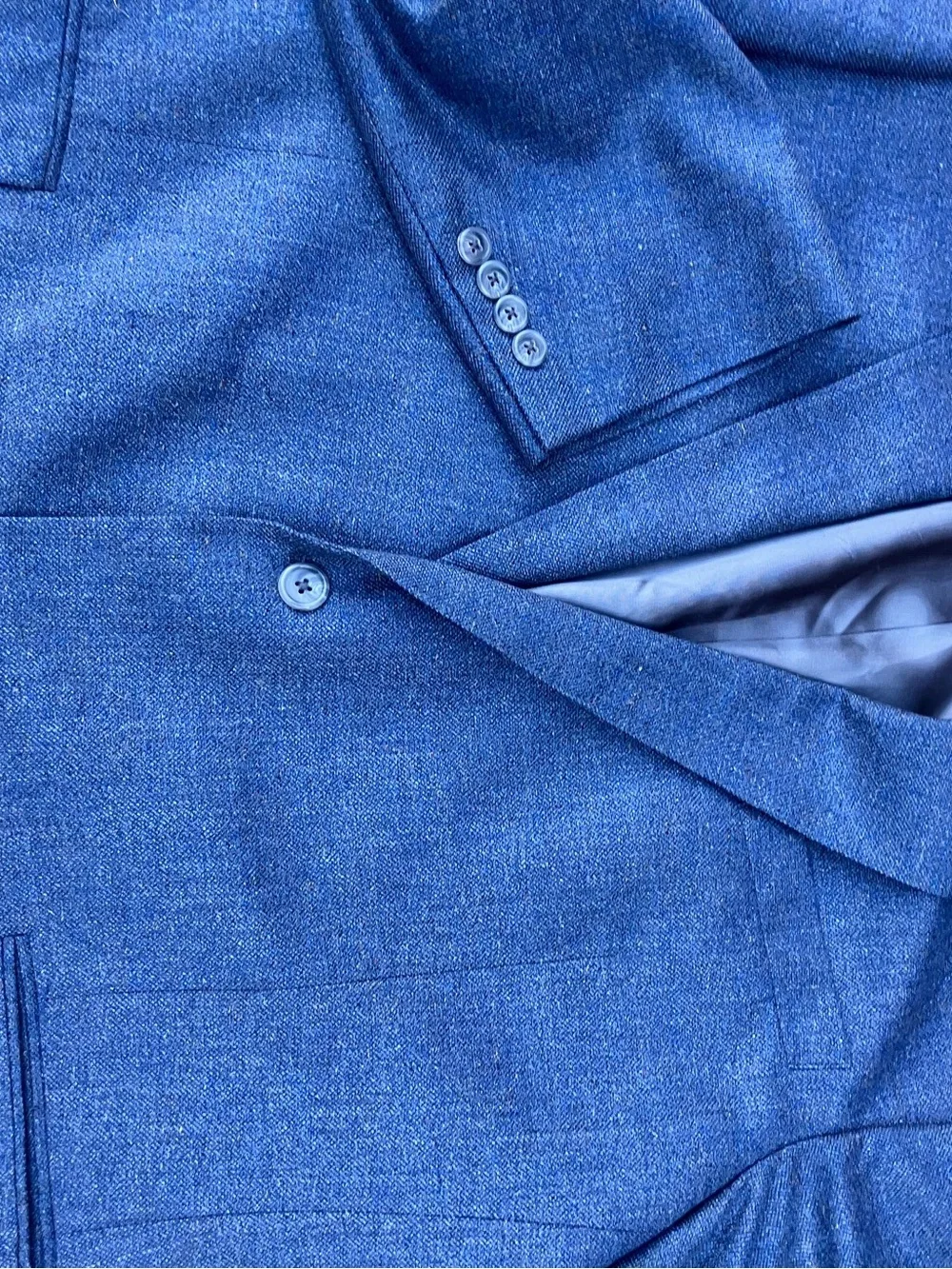 Hart Schaffner Marx hand tailored suit jacket 48L silk and wool steel blue